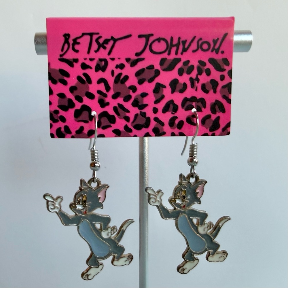 Betsey Johnson Tom and Jerry Cartoon Grey Cat Hook Earrings